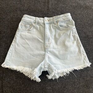 Denim Jean Shorts Light‎ Blue Wash High Rise Stretch Frayed Hems Women’s Size 0
